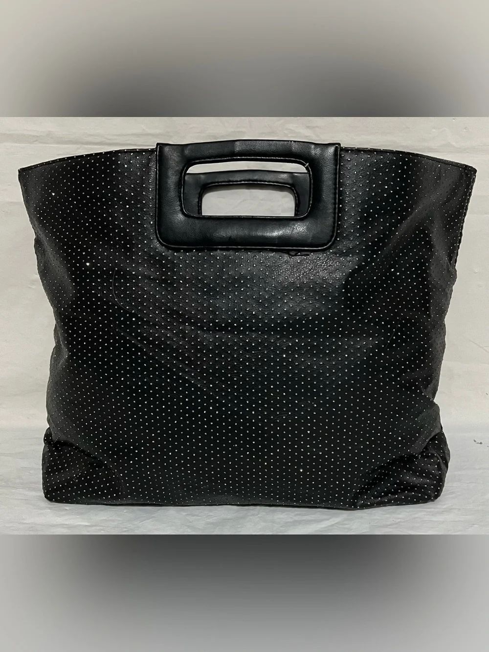 Victoria's Secret Tote Handbag Womens Black Silver Glitter Speckle Snap